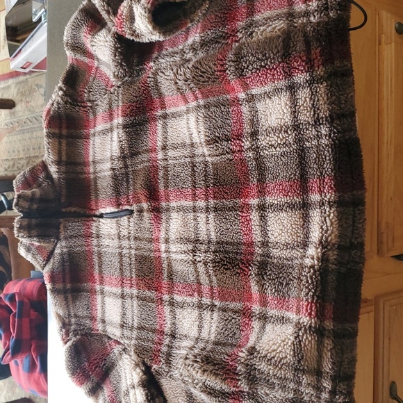 Woolrich Brown Plaid Heavy Fleece 1/4 Zip Pullover Sz. XL Jacket w Pockets - Picture 8 of 12